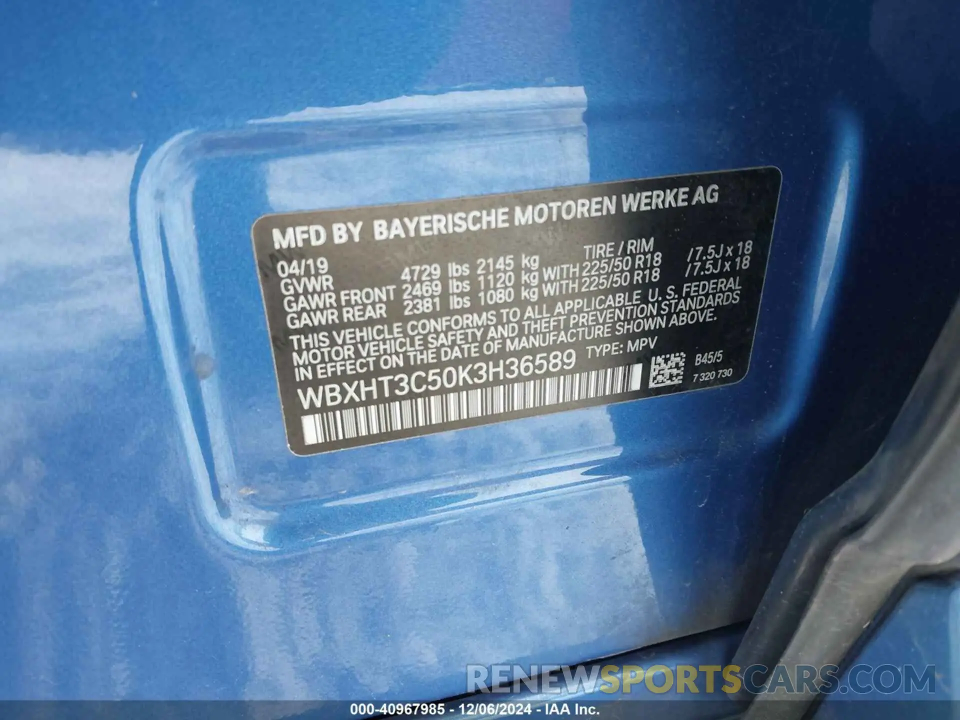 9 Photograph of a damaged car WBXHT3C50K3H36589 BMW X1 2019