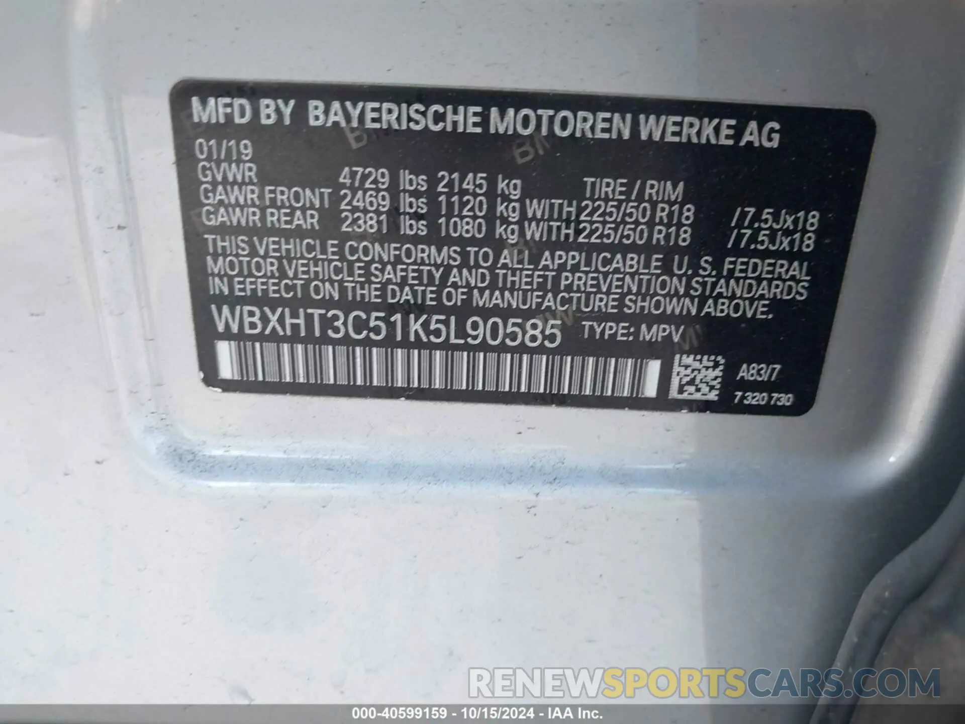 9 Photograph of a damaged car WBXHT3C51K5L90585 BMW X1 2019