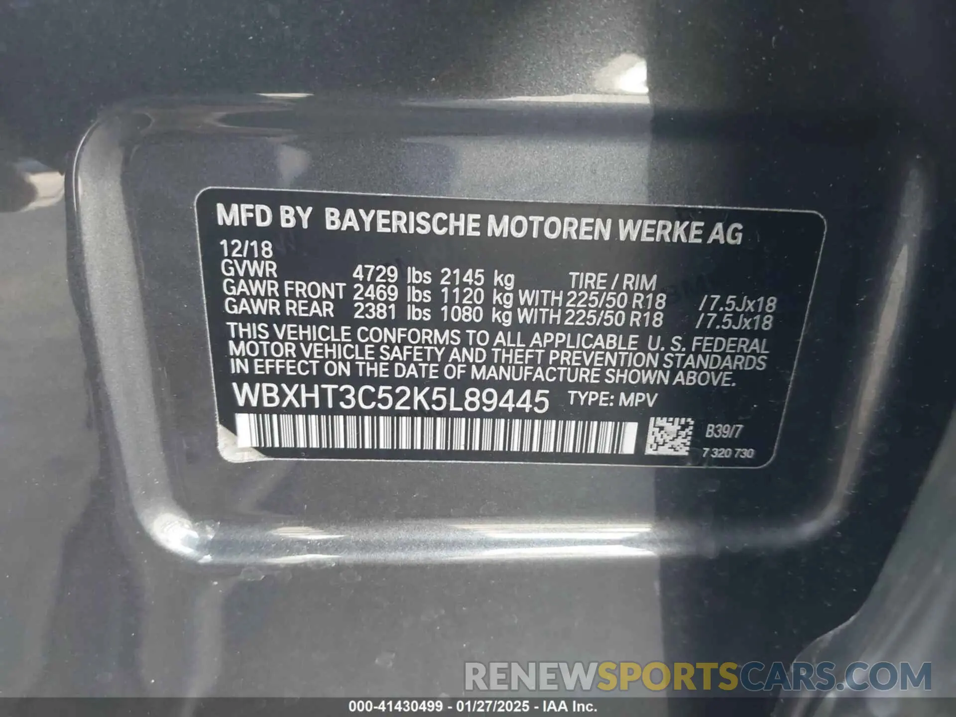 9 Photograph of a damaged car WBXHT3C52K5L89445 BMW X1 2019