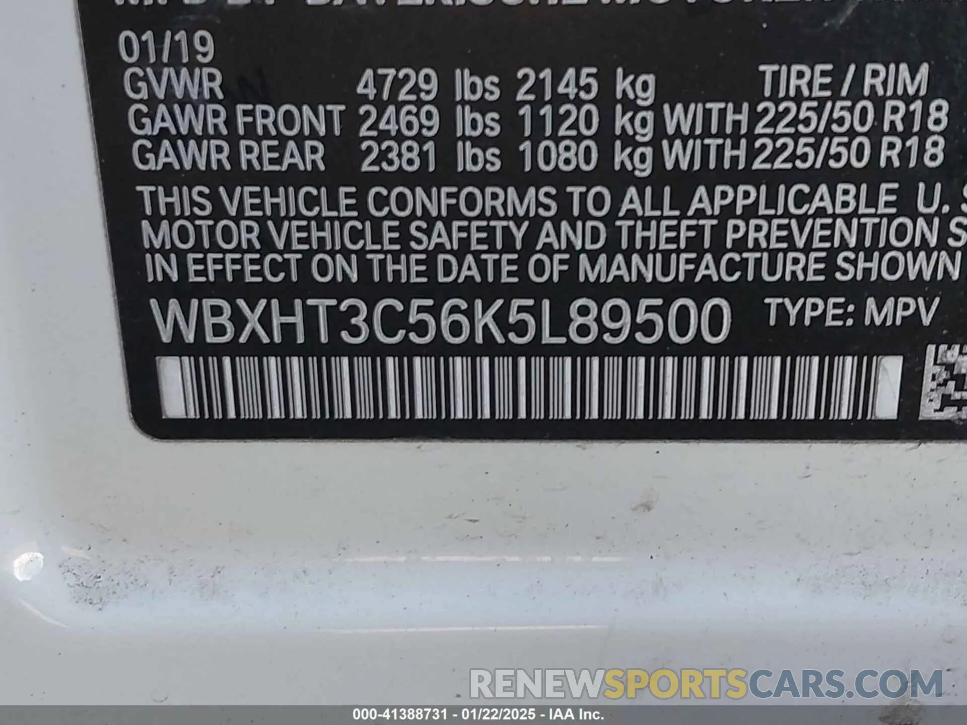 9 Photograph of a damaged car WBXHT3C56K5L89500 BMW X1 2019