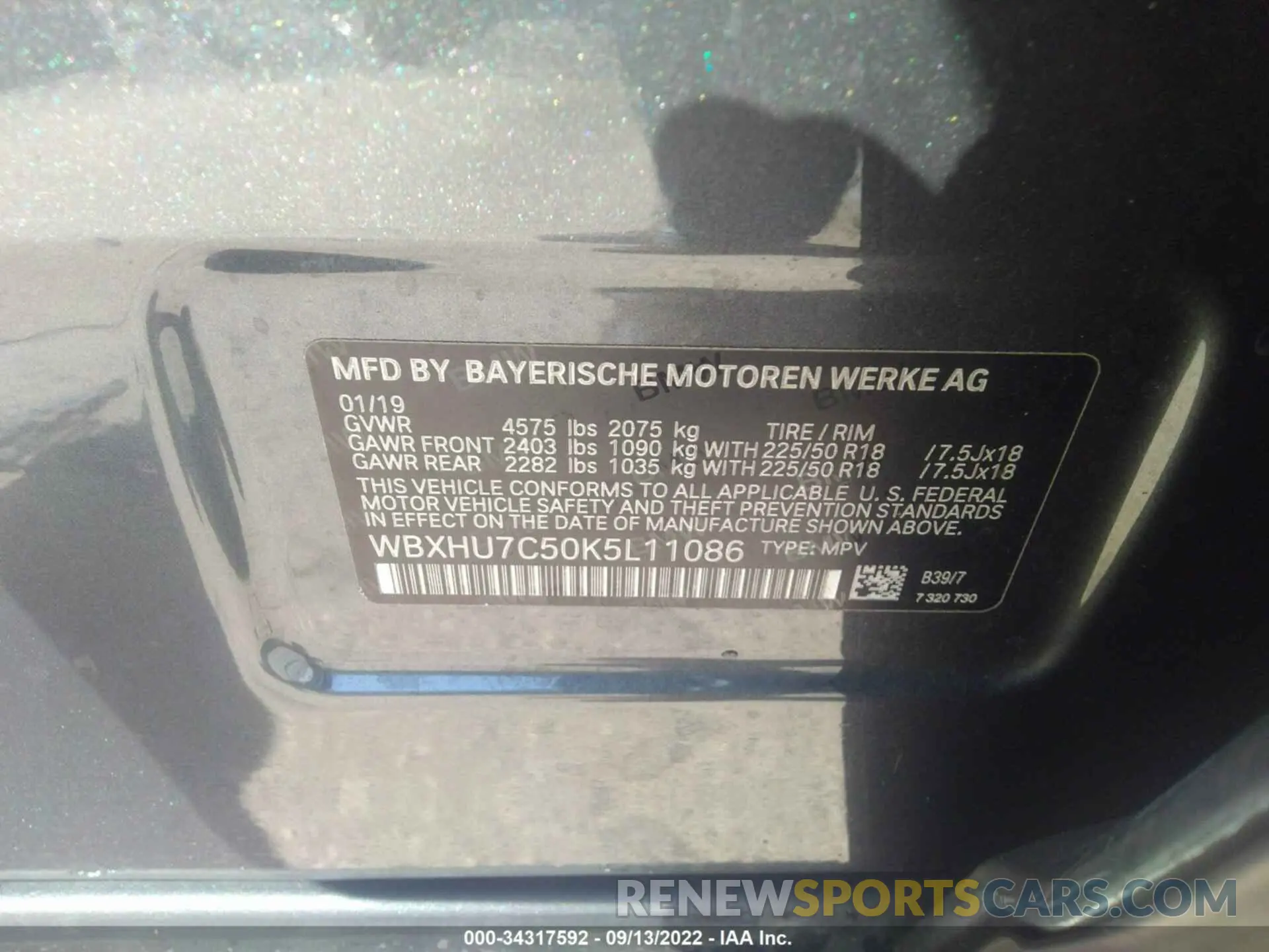 9 Photograph of a damaged car WBXHU7C50K5L11086 BMW X1 2019
