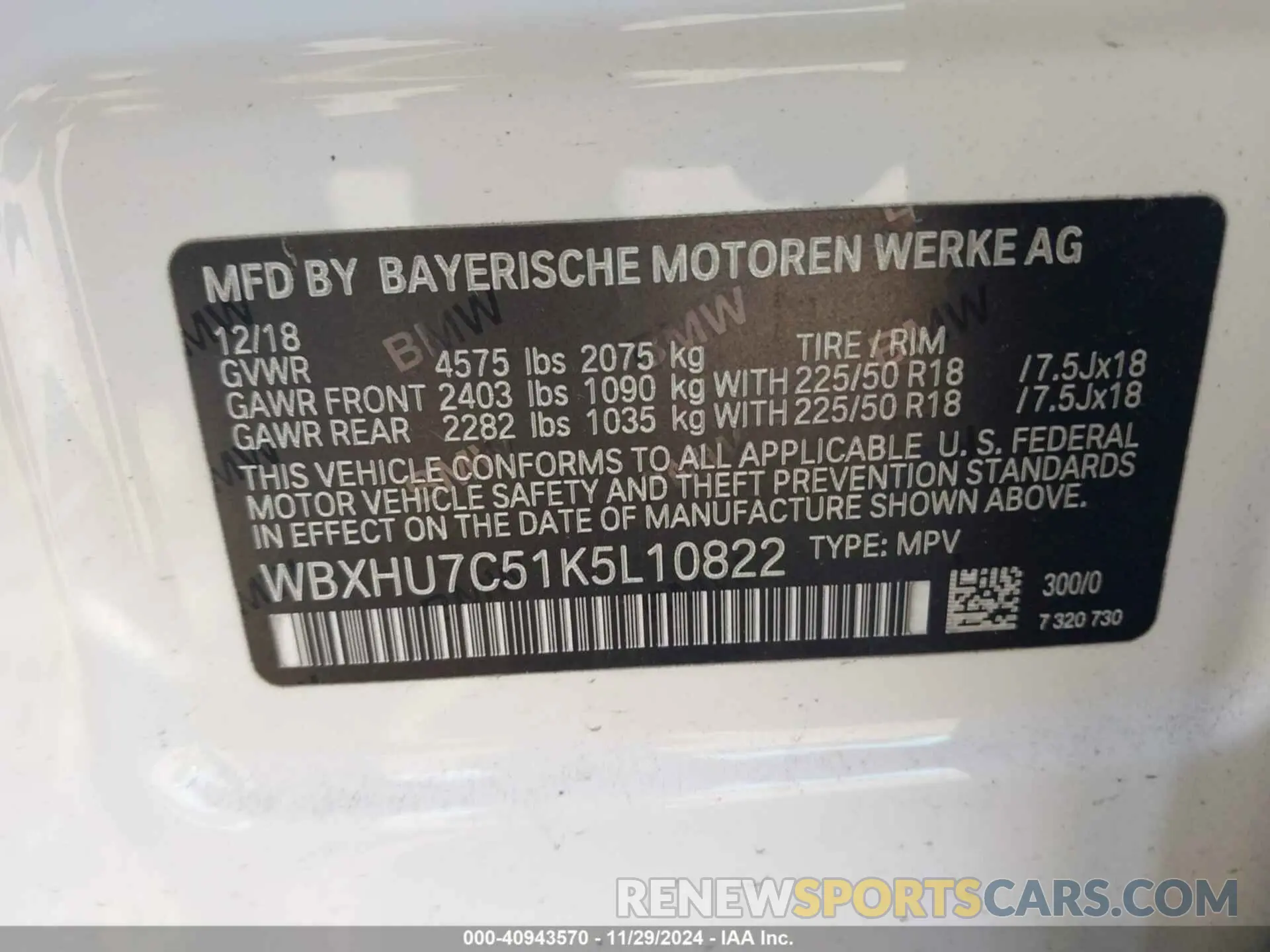 9 Photograph of a damaged car WBXHU7C51K5L10822 BMW X1 2019
