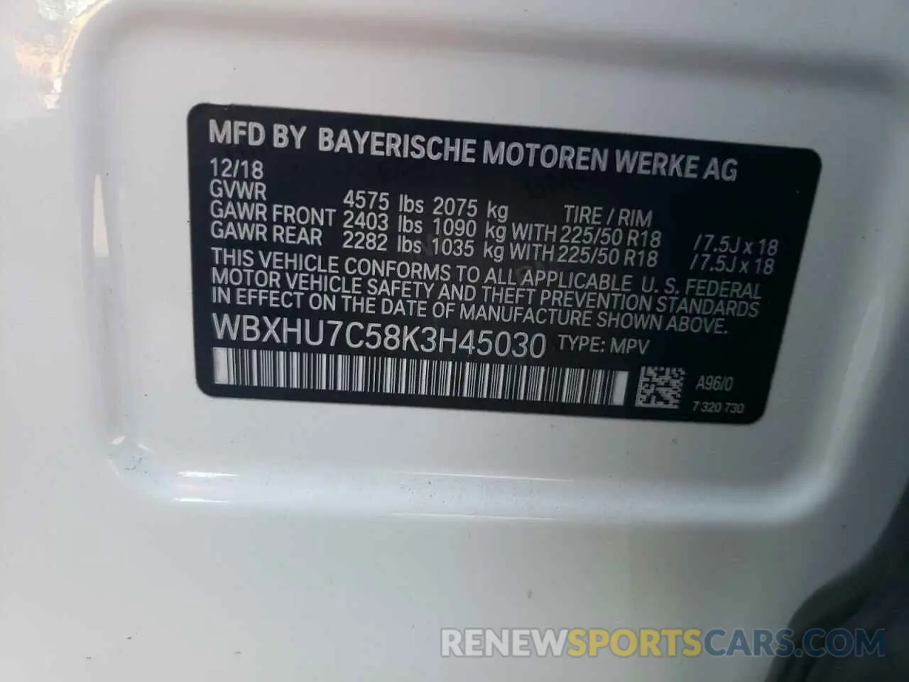 10 Photograph of a damaged car WBXHU7C58K3H45030 BMW X1 2019