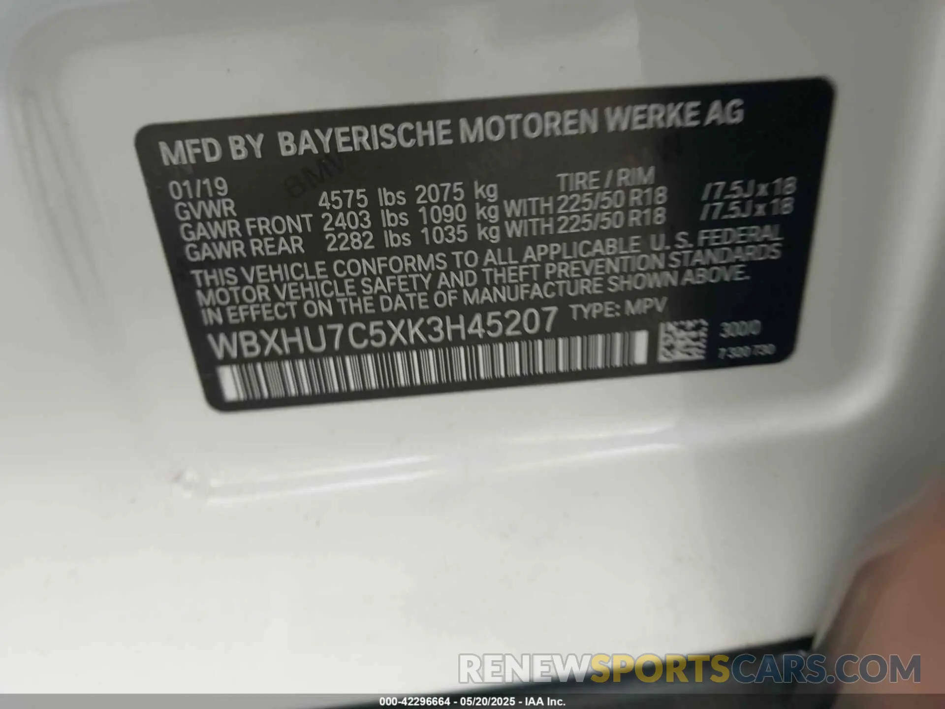 9 Photograph of a damaged car WBXHU7C5XK3H45207 BMW X1 2019