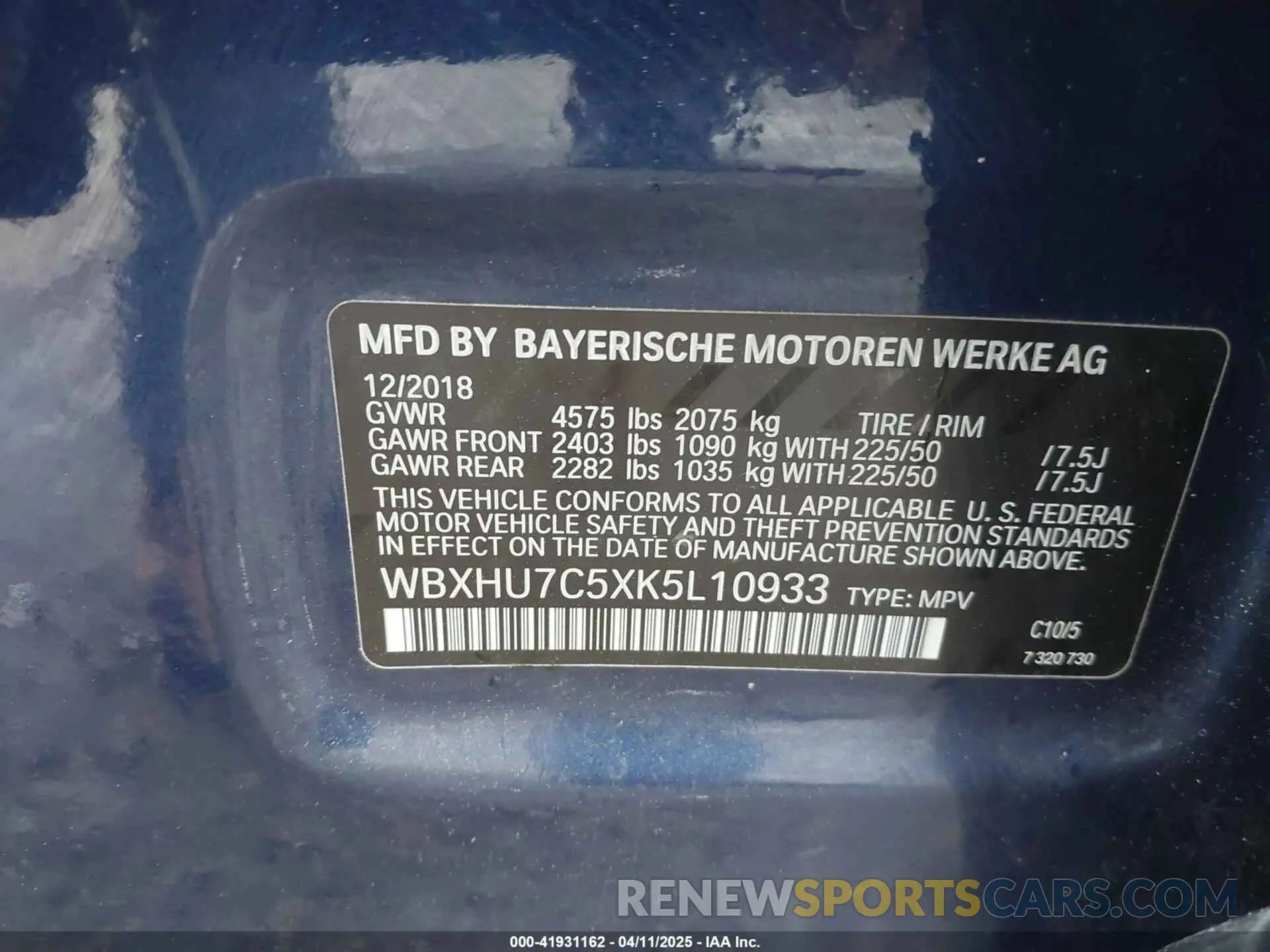 9 Photograph of a damaged car WBXHU7C5XK5L10933 BMW X1 2019