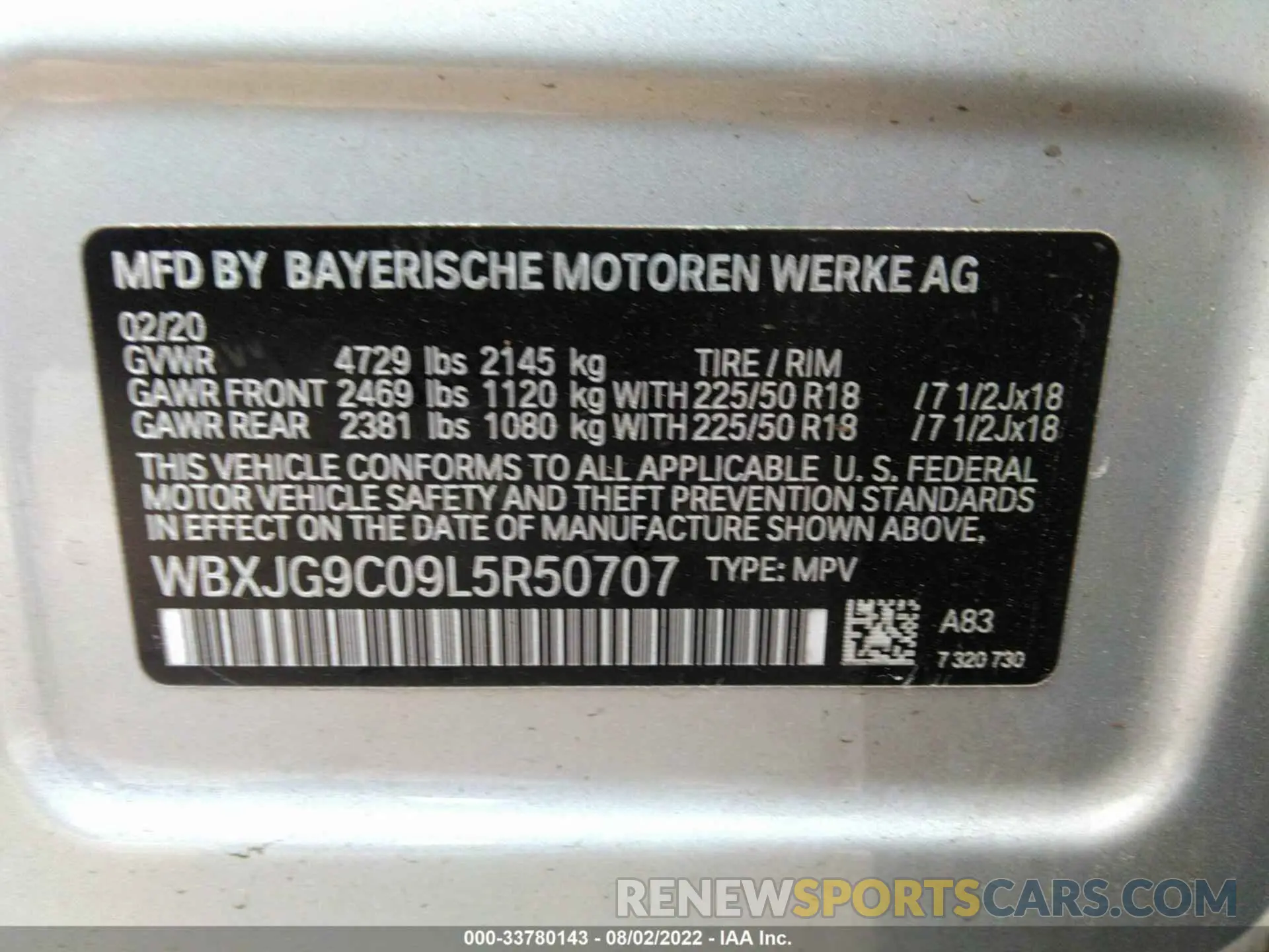 9 Photograph of a damaged car WBXJG9C09L5R50707 BMW X1 2020