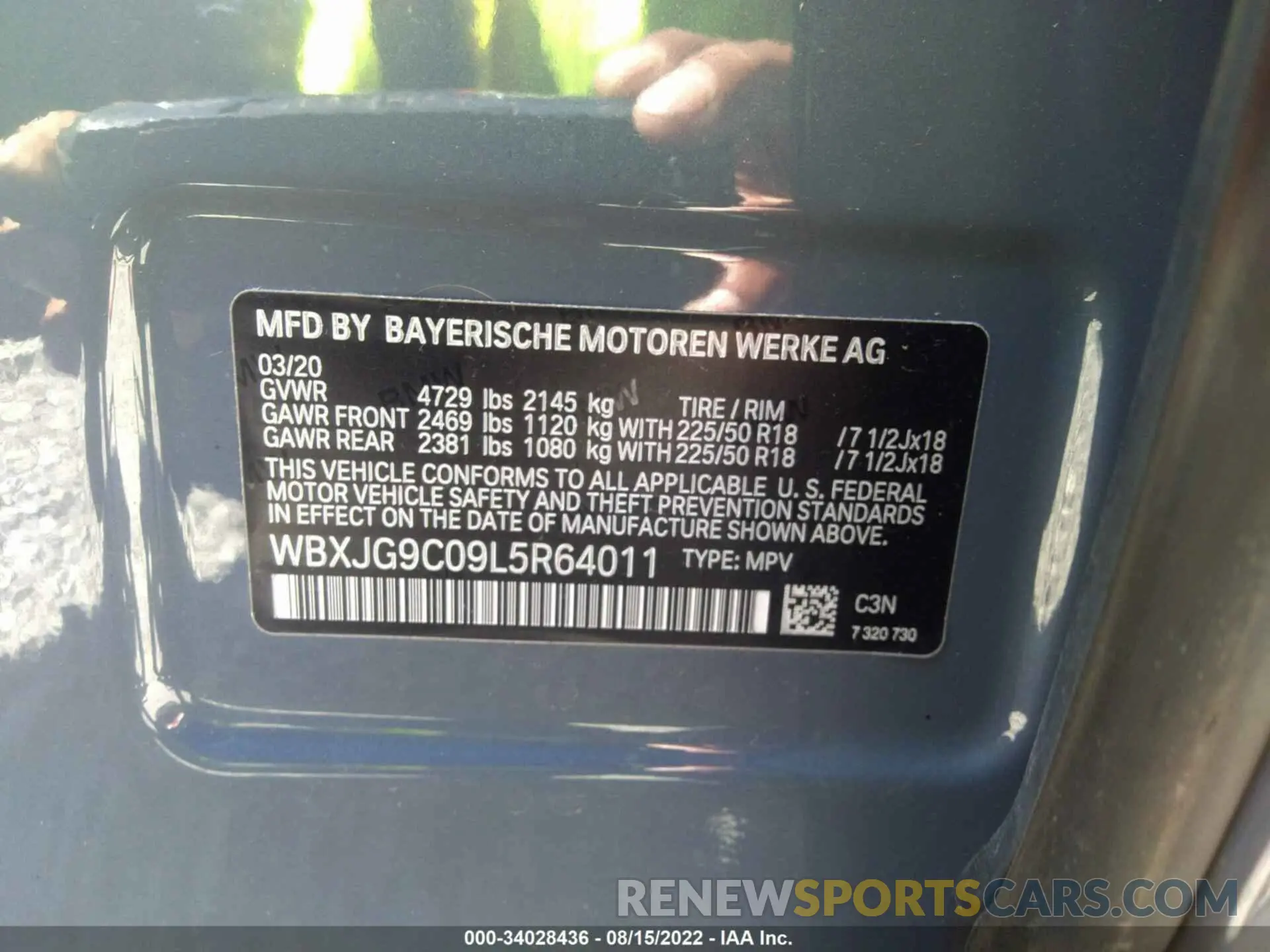 9 Photograph of a damaged car WBXJG9C09L5R64011 BMW X1 2020