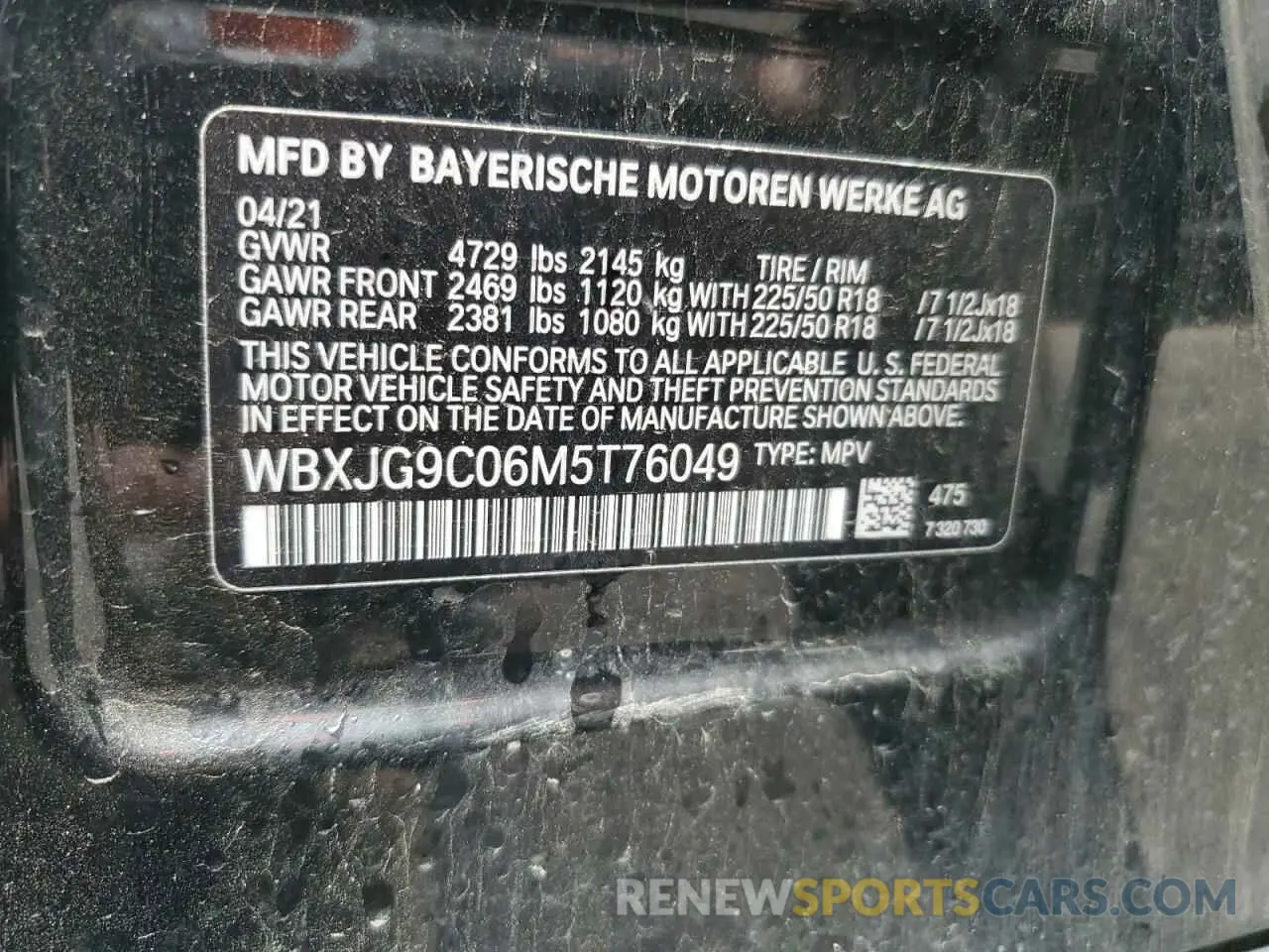 16 Photograph of a damaged car WBXJG9C06M5T76049 BMW X1 2021