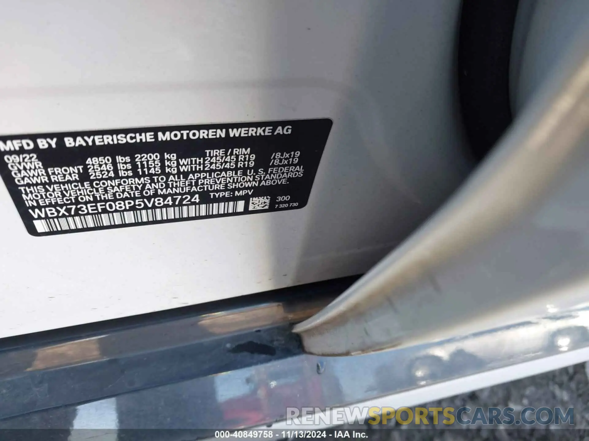 9 Photograph of a damaged car WBX73EF08P5V84724 BMW X1 2023