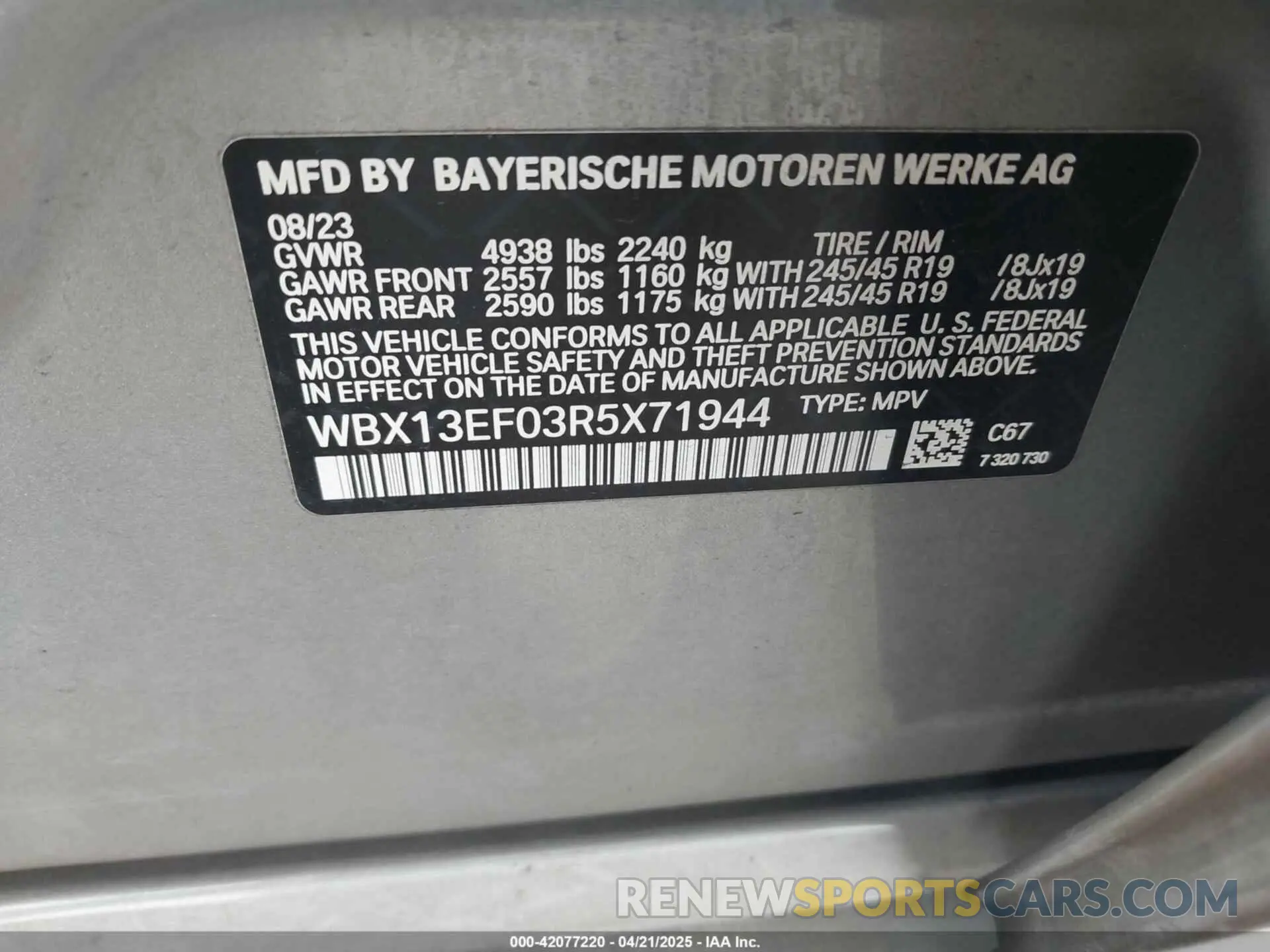 9 Photograph of a damaged car WBX13EF03R5X71944 BMW X1 2024