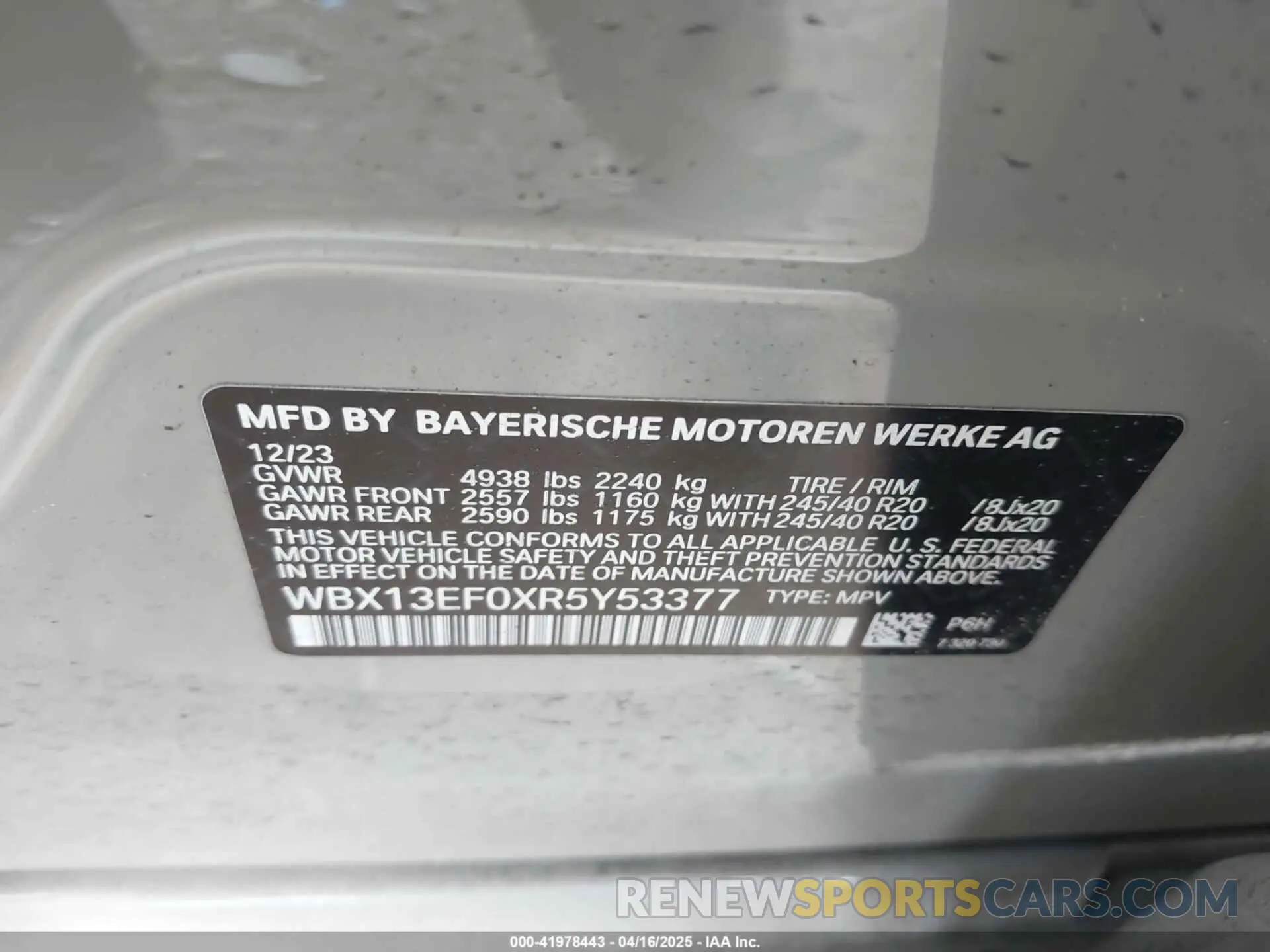 9 Photograph of a damaged car WBX13EF0XR5Y53377 BMW X1 2024