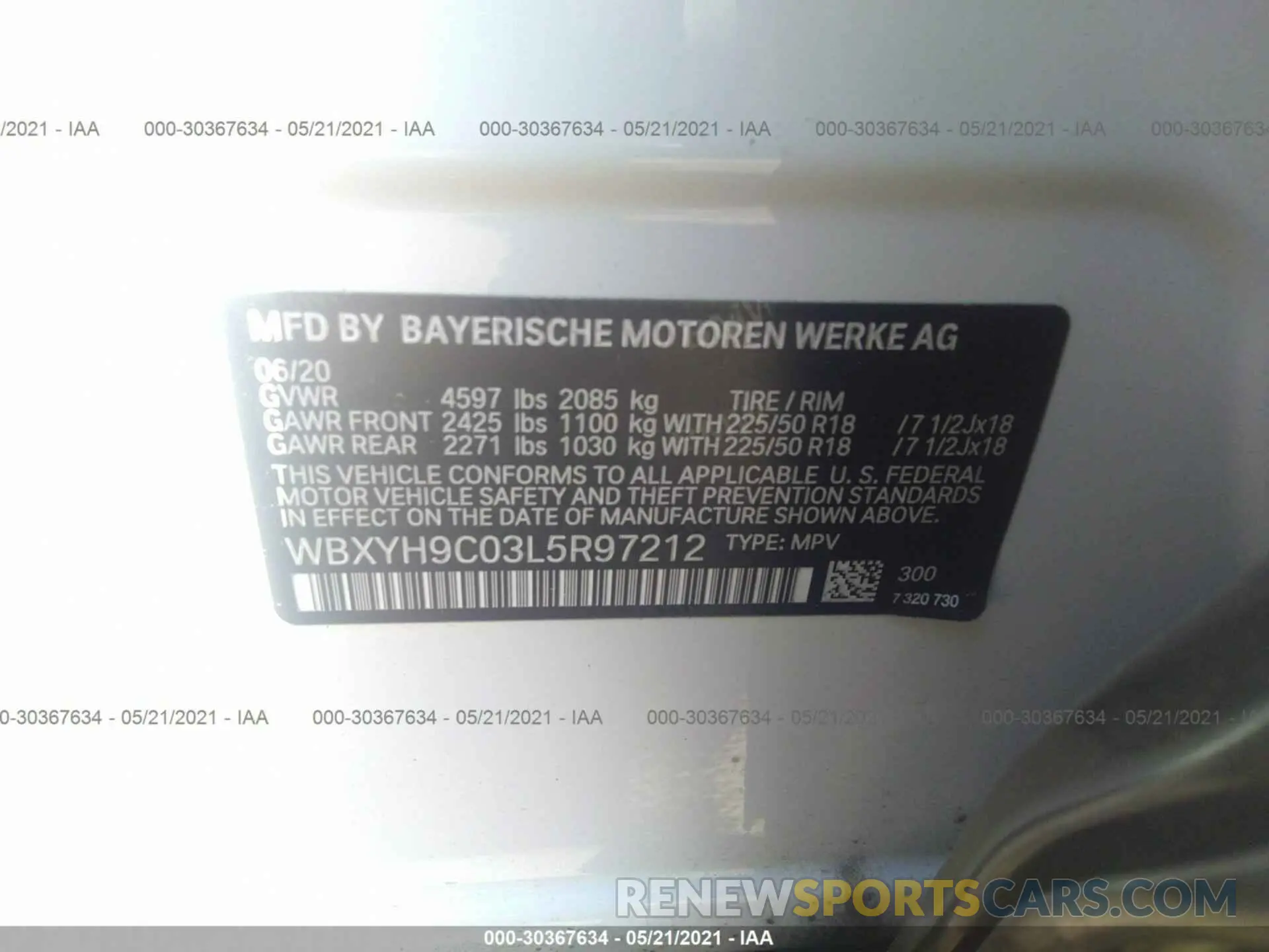 9 Photograph of a damaged car WBXYH9C03L5R97212 BMW X2 2020