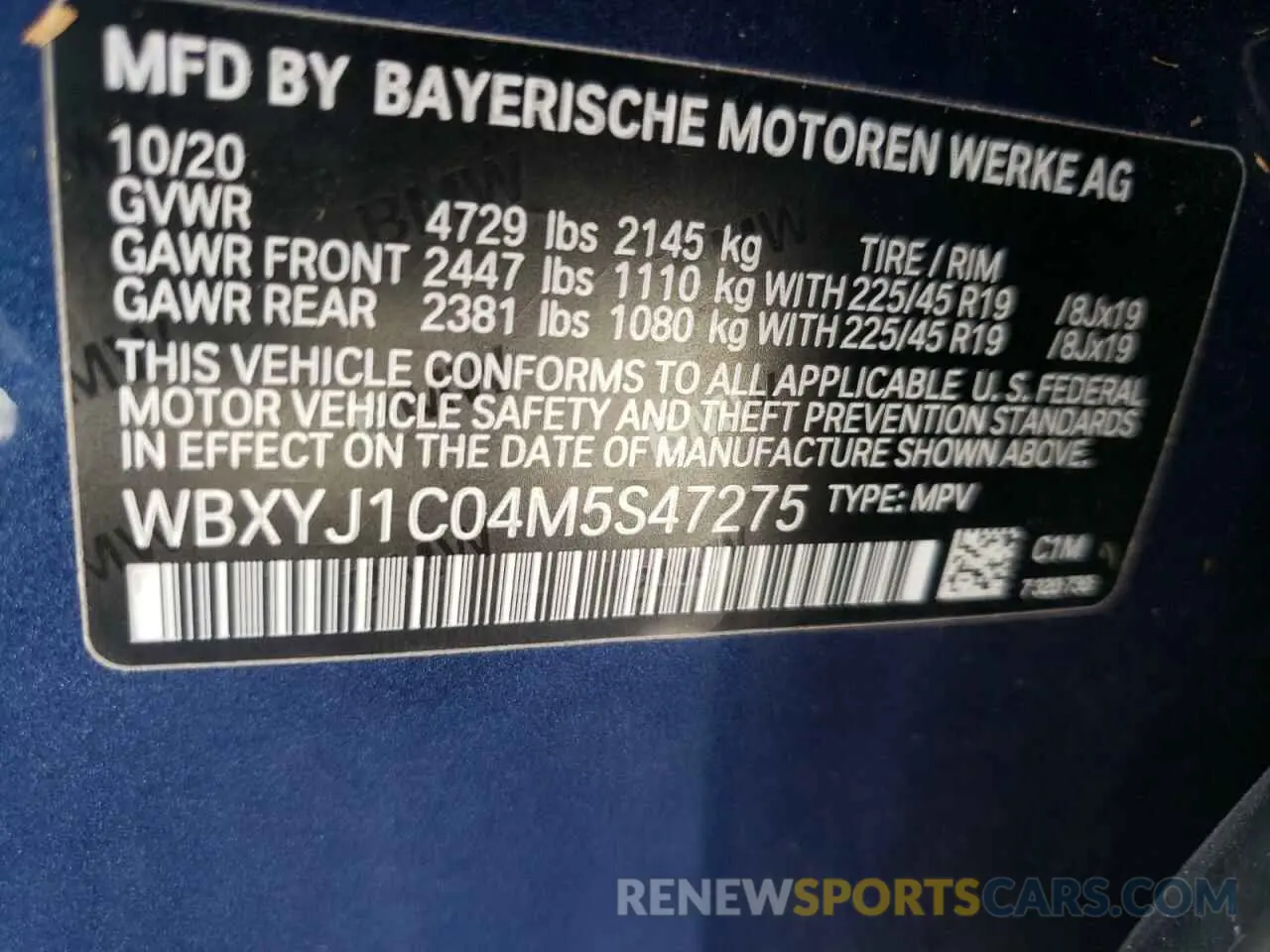 10 Photograph of a damaged car WBXYJ1C04M5S47275 BMW X2 2021