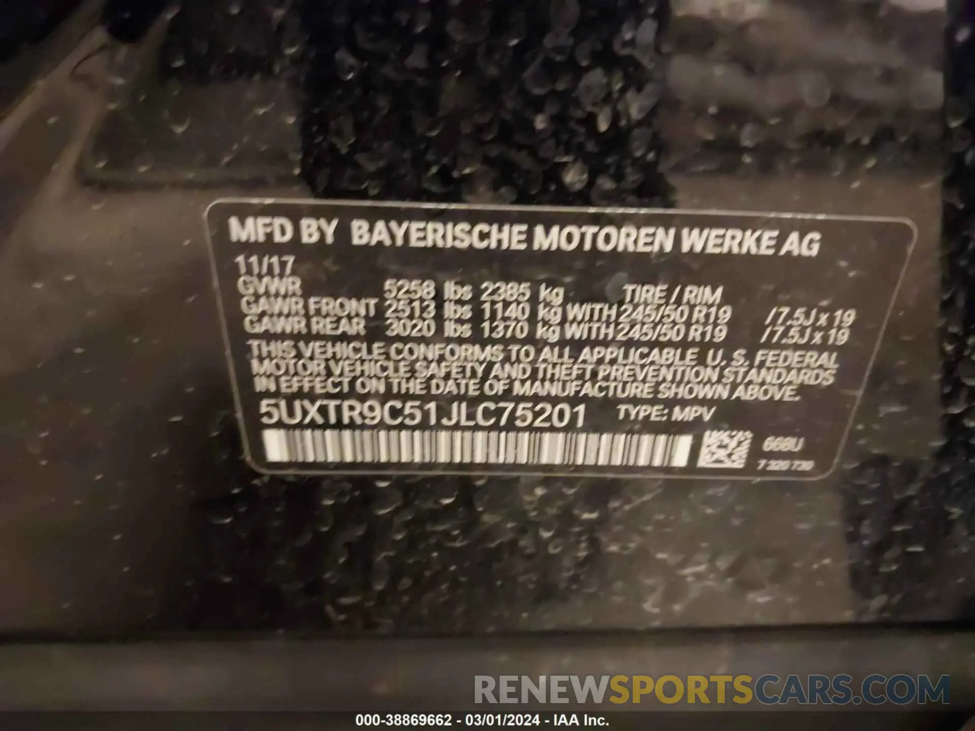 9 Photograph of a damaged car 5UXTR9C51JLC75201 BMW X3 2018