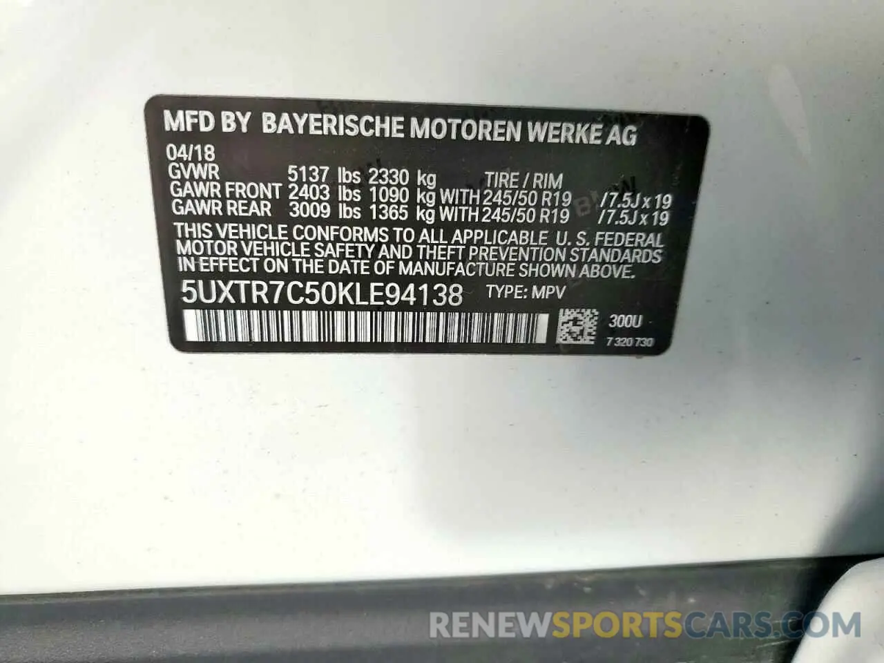 13 Photograph of a damaged car 5UXTR7C50KLE94138 BMW X3 2019