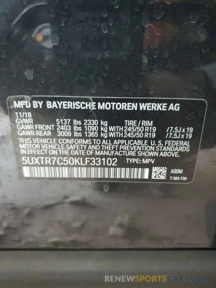 12 Photograph of a damaged car 5UXTR7C50KLF33102 BMW X3 2019