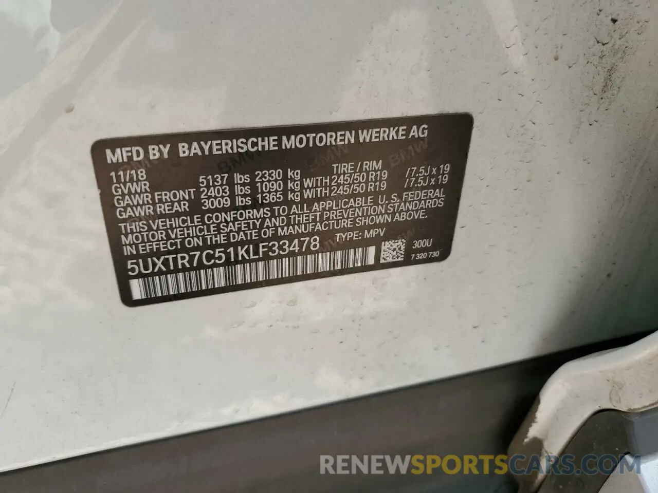 14 Photograph of a damaged car 5UXTR7C51KLF33478 BMW X3 2019