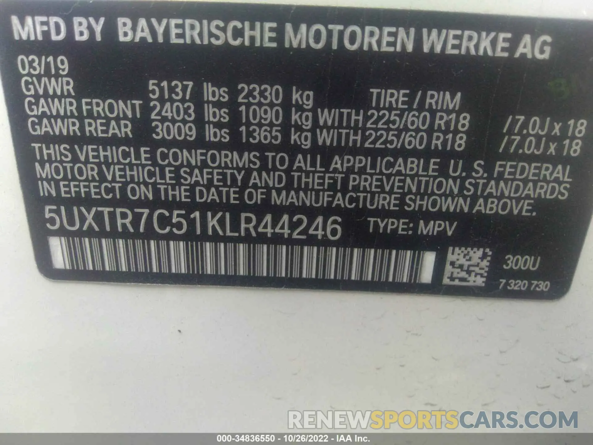 9 Photograph of a damaged car 5UXTR7C51KLR44246 BMW X3 2019