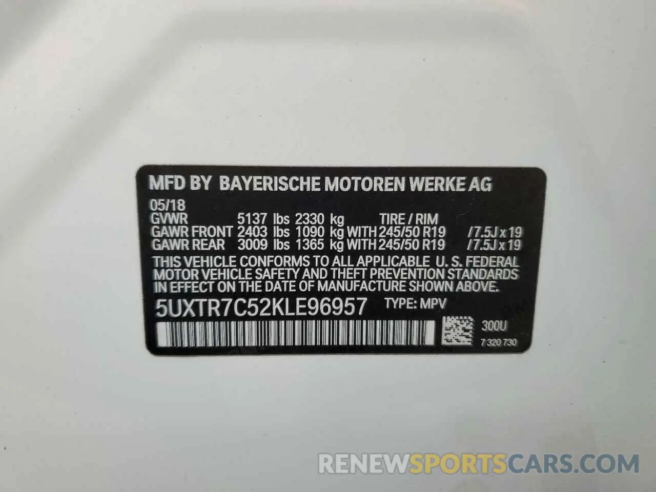 14 Photograph of a damaged car 5UXTR7C52KLE96957 BMW X3 2019