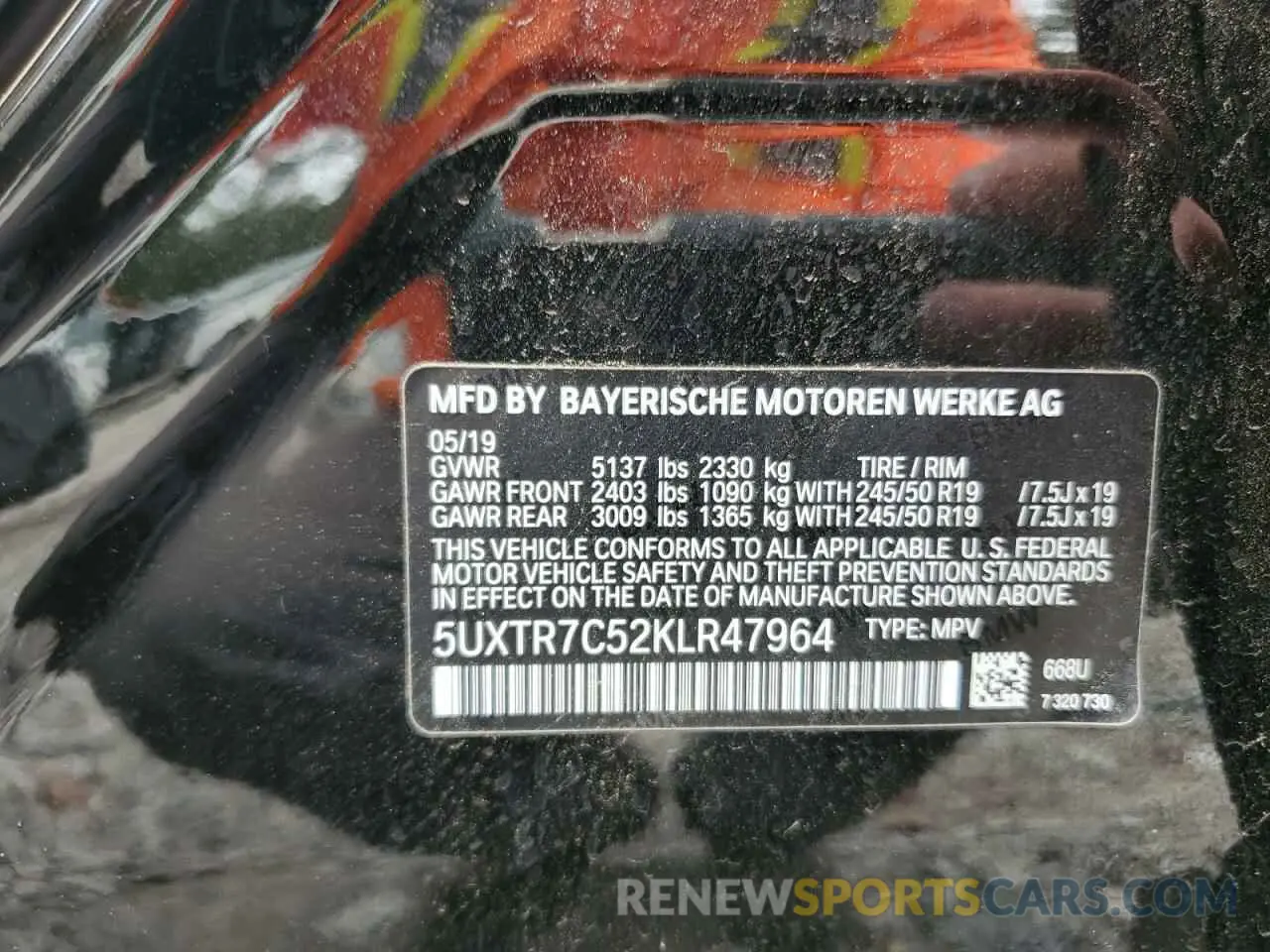 13 Photograph of a damaged car 5UXTR7C52KLR47964 BMW X3 2019