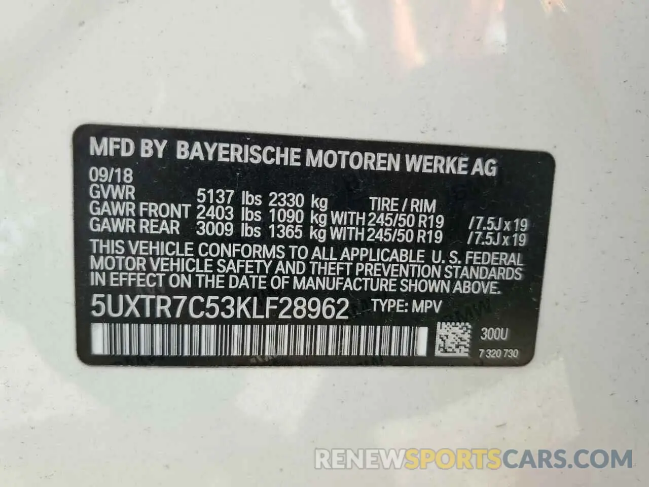 12 Photograph of a damaged car 5UXTR7C53KLF28962 BMW X3 2019