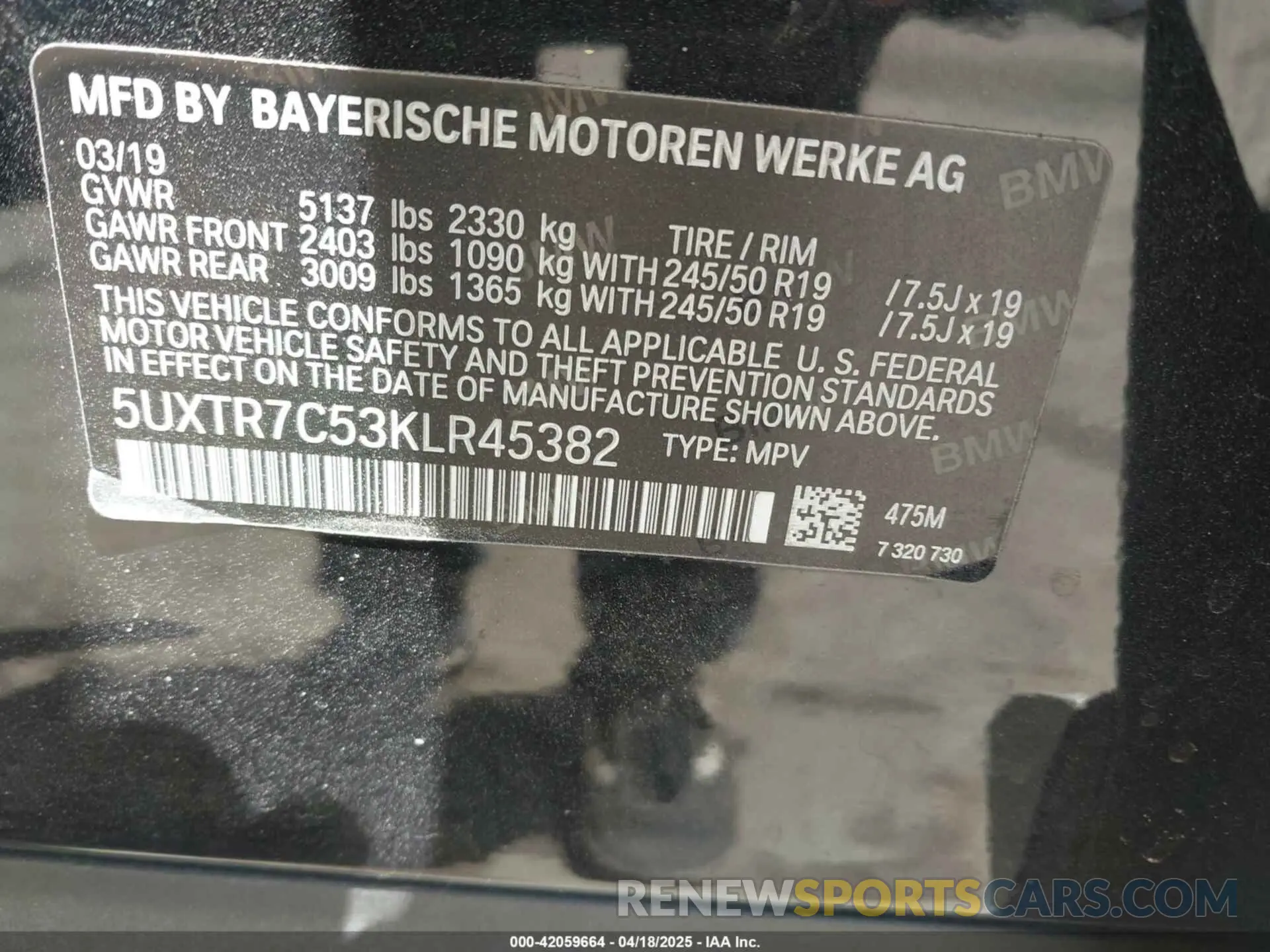 9 Photograph of a damaged car 5UXTR7C53KLR45382 BMW X3 2019