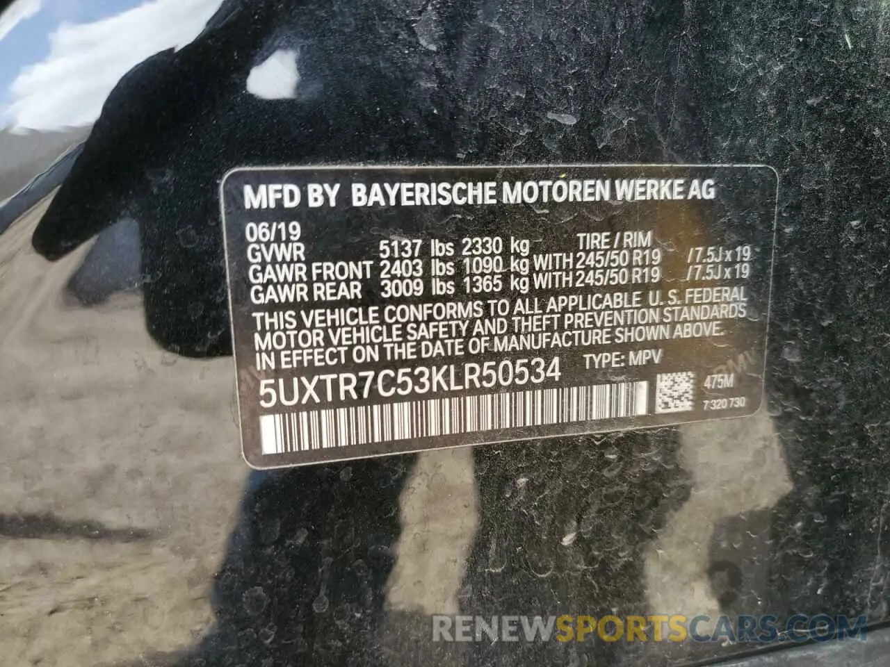 13 Photograph of a damaged car 5UXTR7C53KLR50534 BMW X3 2019