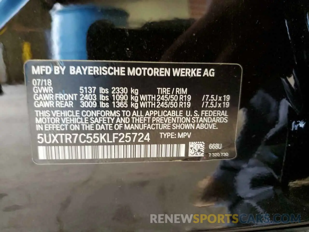 12 Photograph of a damaged car 5UXTR7C55KLF25724 BMW X3 2019