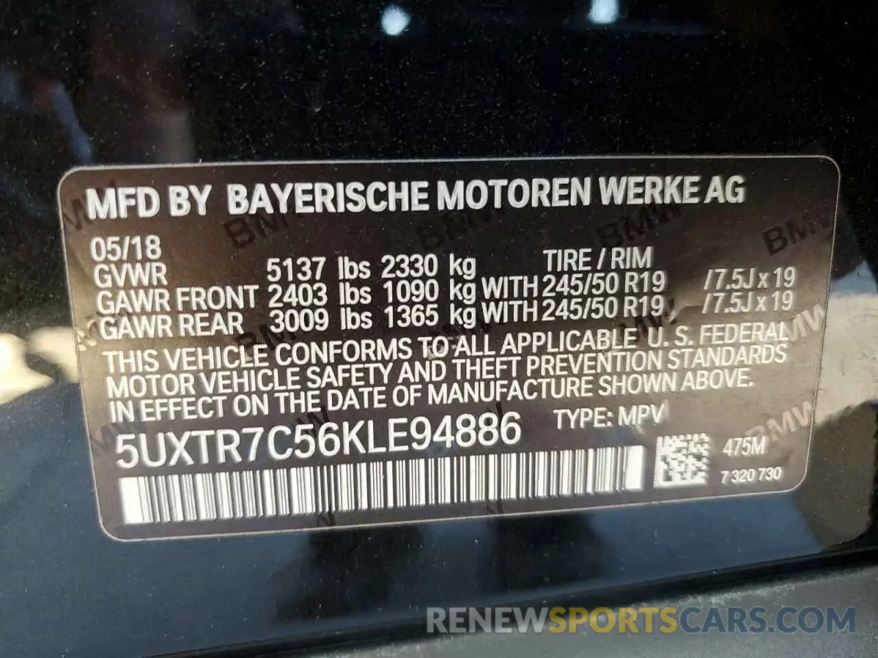 14 Photograph of a damaged car 5UXTR7C56KLE94886 BMW X3 2019