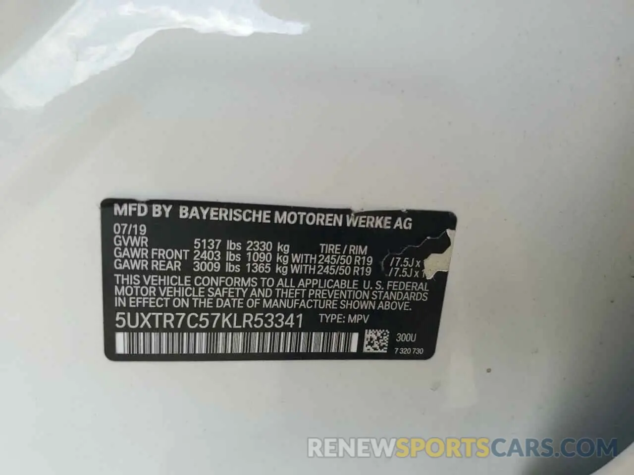 13 Photograph of a damaged car 5UXTR7C57KLR53341 BMW X3 2019