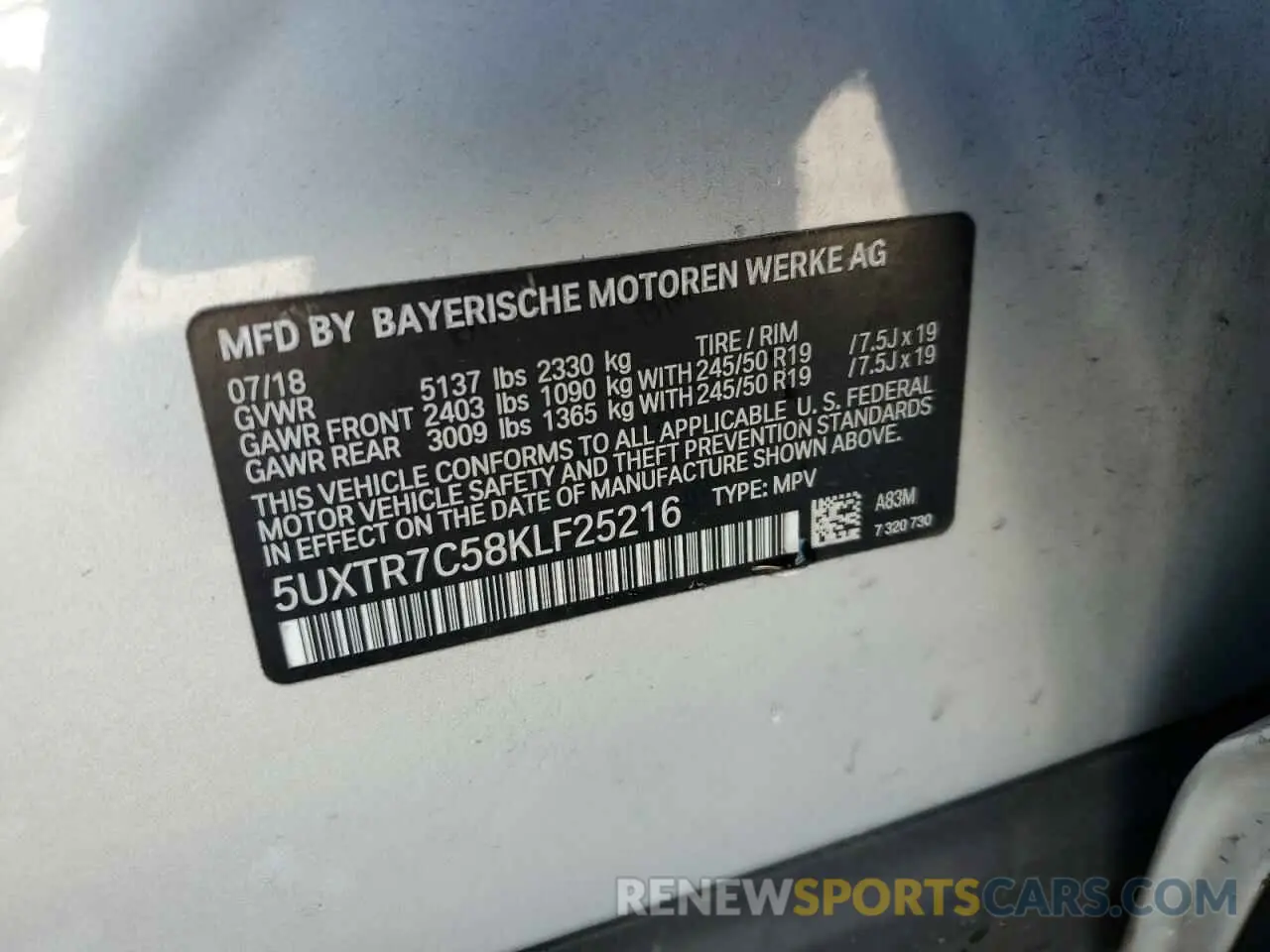 15 Photograph of a damaged car 5UXTR7C58KLF25216 BMW X3 2019