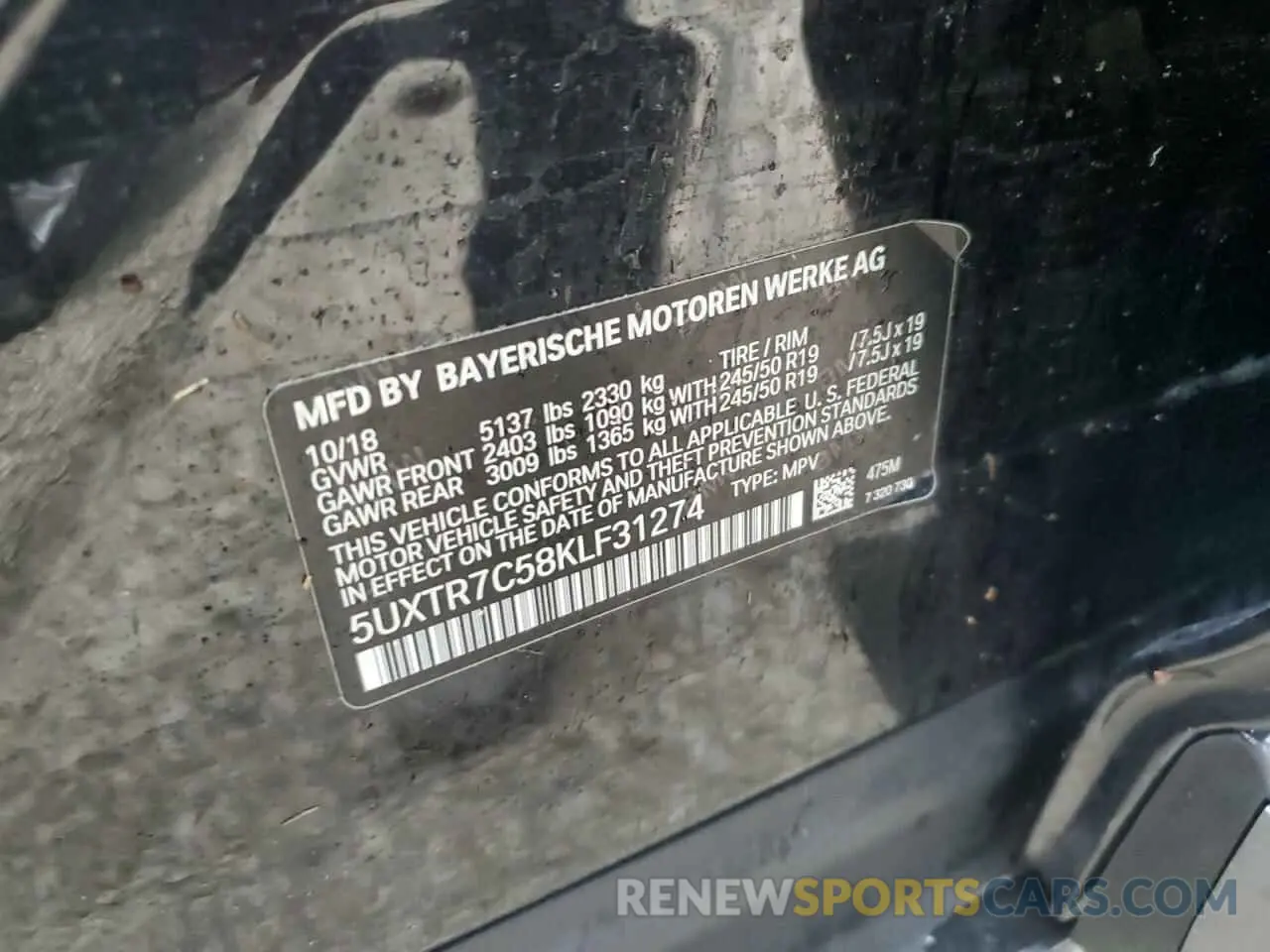 13 Photograph of a damaged car 5UXTR7C58KLF31274 BMW X3 2019