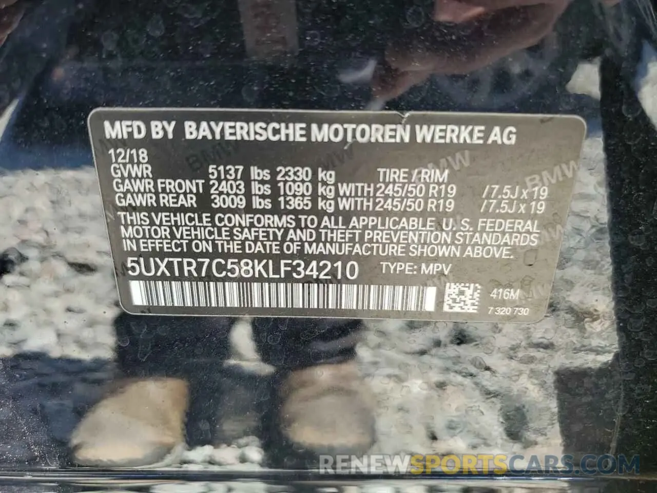 14 Photograph of a damaged car 5UXTR7C58KLF34210 BMW X3 2019