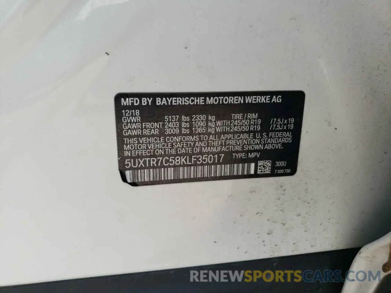 15 Photograph of a damaged car 5UXTR7C58KLF35017 BMW X3 2019
