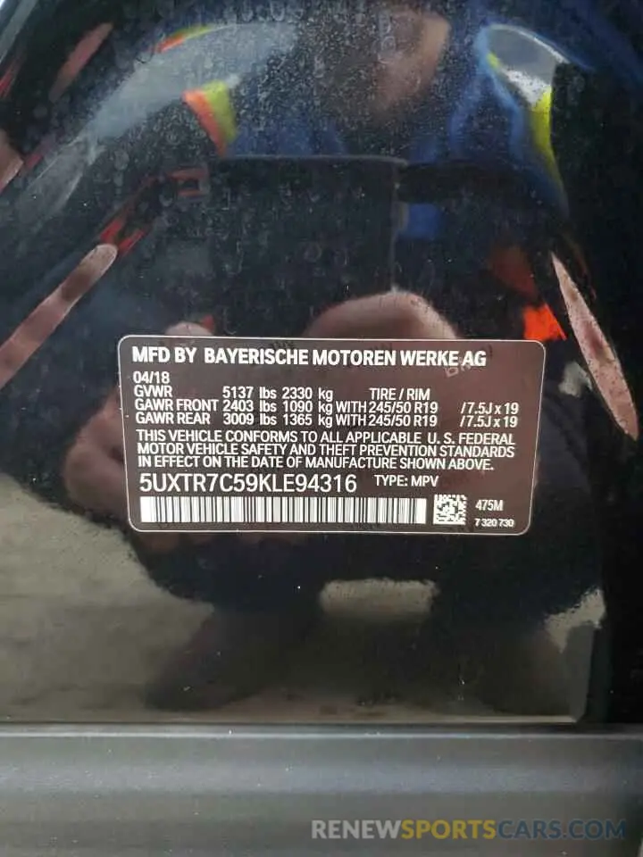 14 Photograph of a damaged car 5UXTR7C59KLE94316 BMW X3 2019
