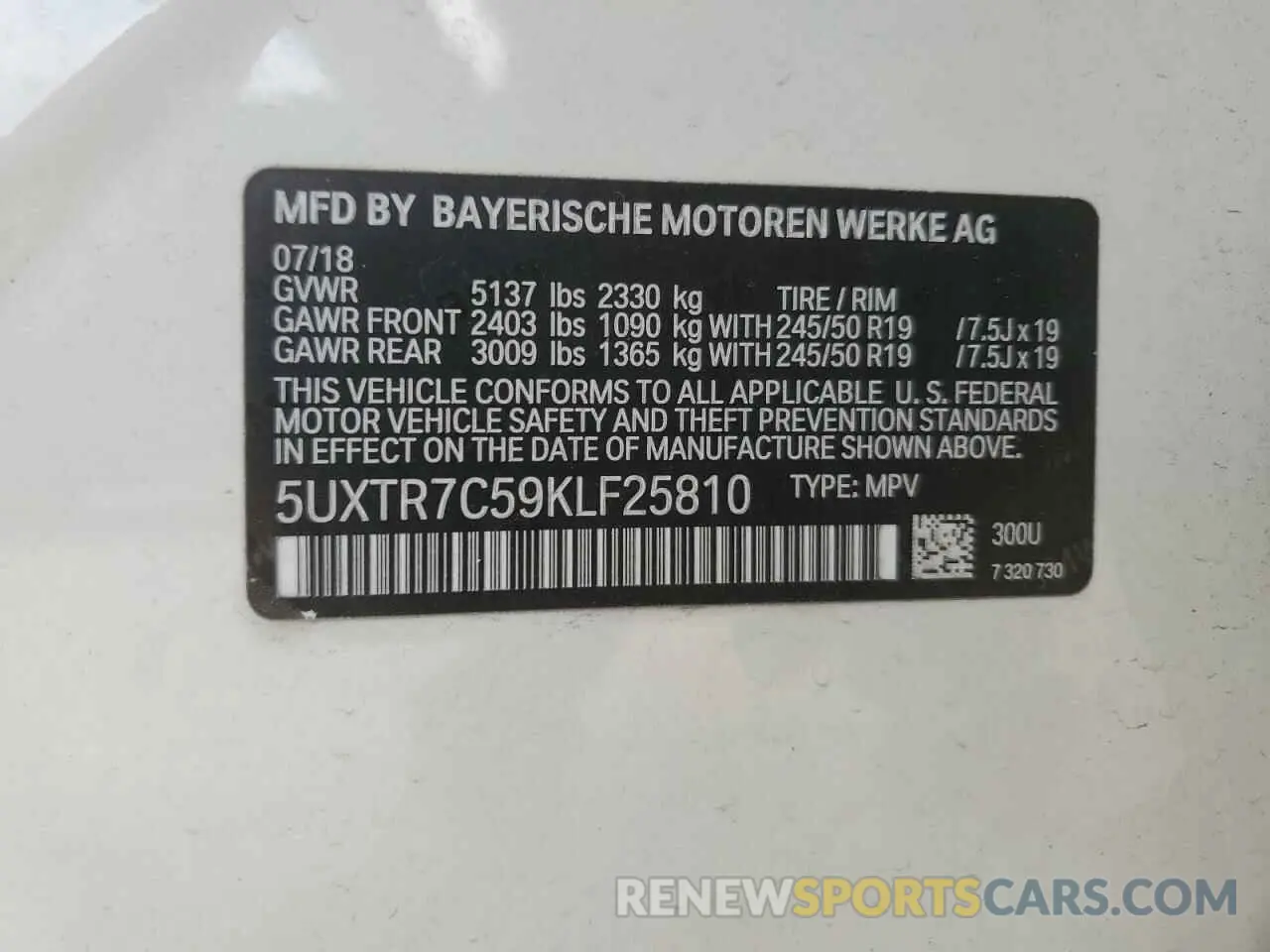 13 Photograph of a damaged car 5UXTR7C59KLF25810 BMW X3 2019