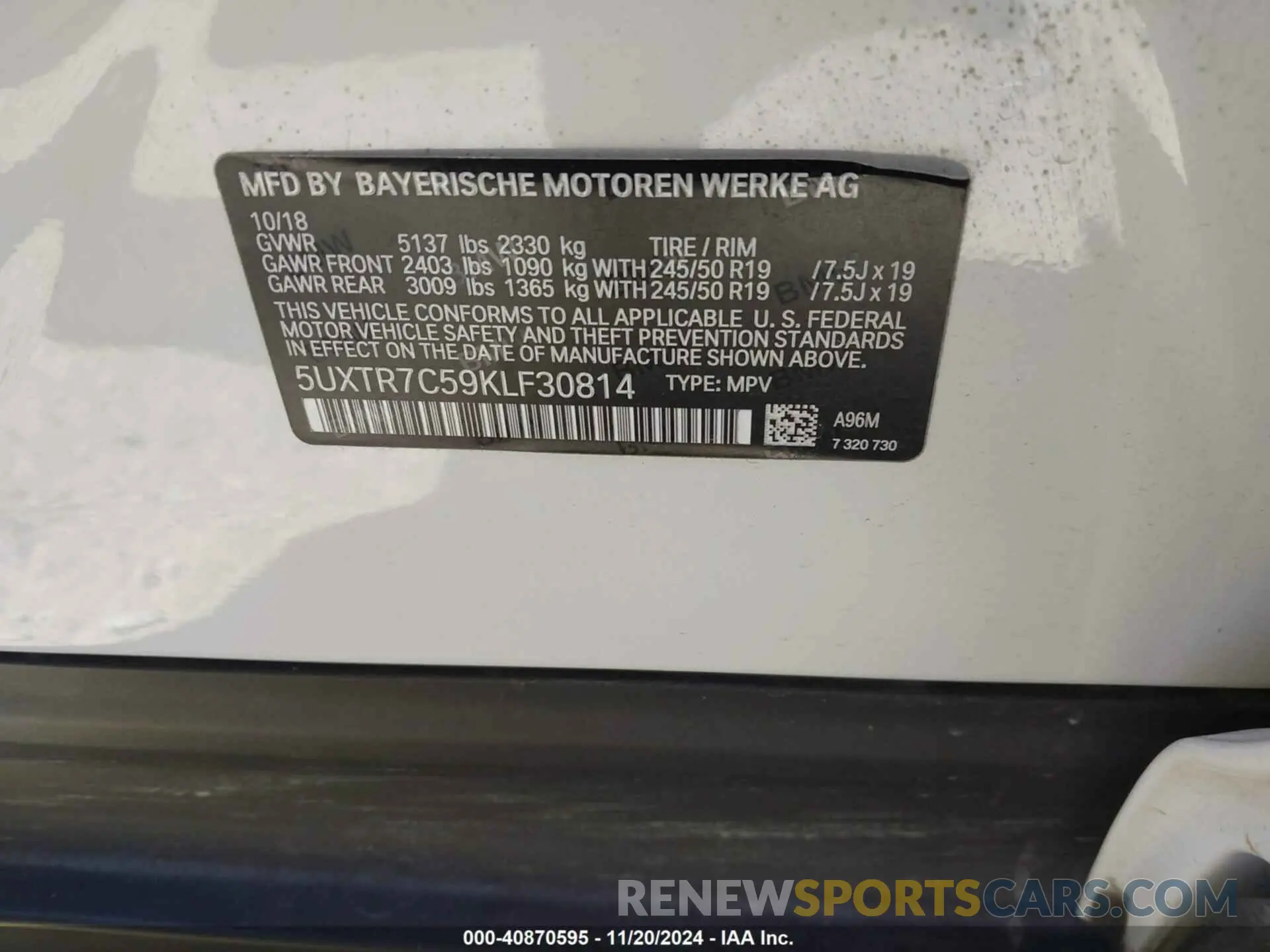 9 Photograph of a damaged car 5UXTR7C59KLF30814 BMW X3 2019