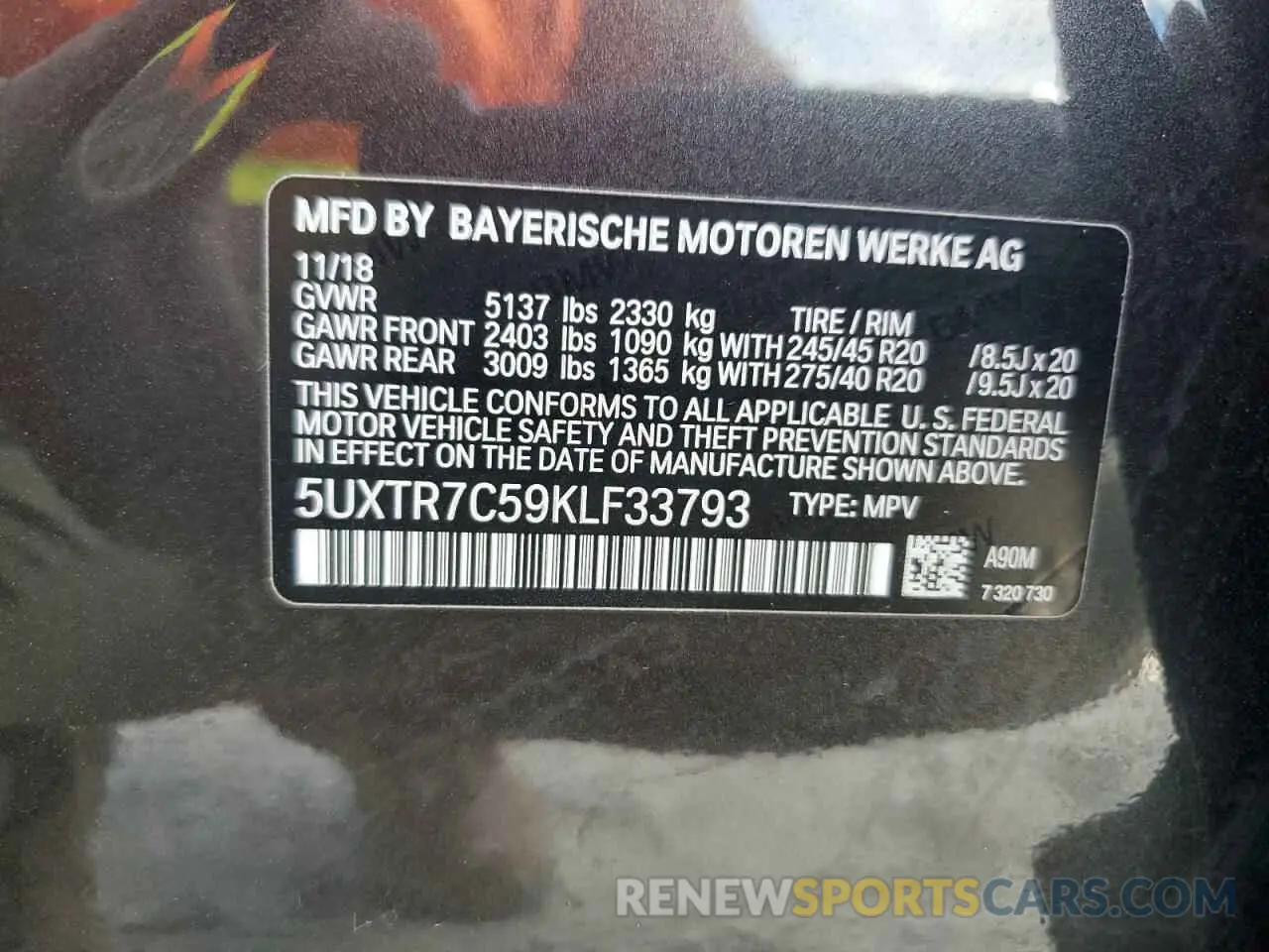 13 Photograph of a damaged car 5UXTR7C59KLF33793 BMW X3 2019