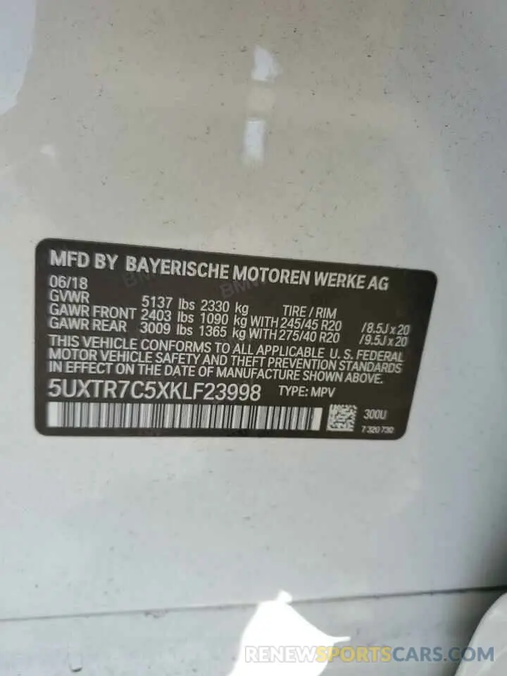 13 Photograph of a damaged car 5UXTR7C5XKLF23998 BMW X3 2019