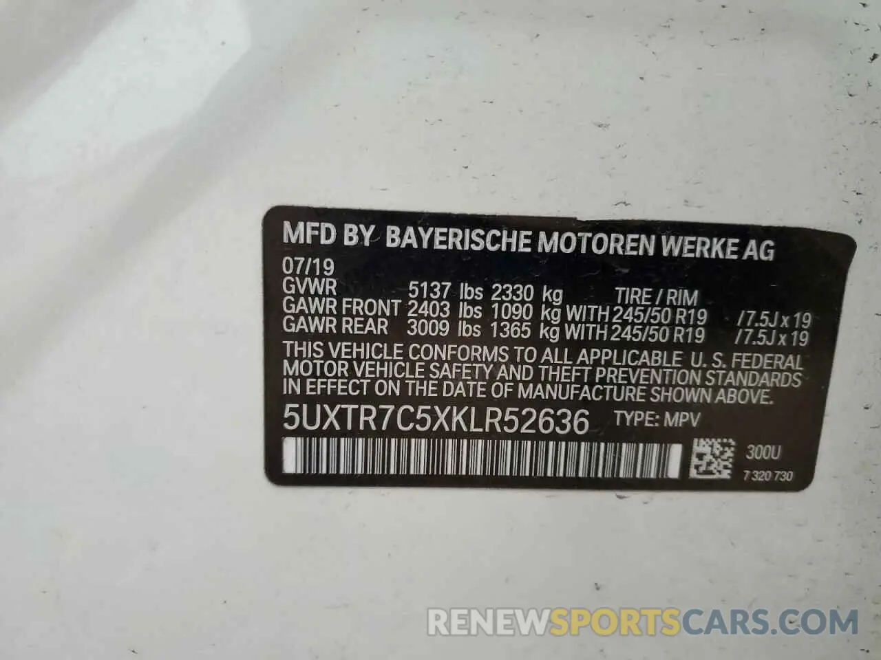 15 Photograph of a damaged car 5UXTR7C5XKLR52636 BMW X3 2019