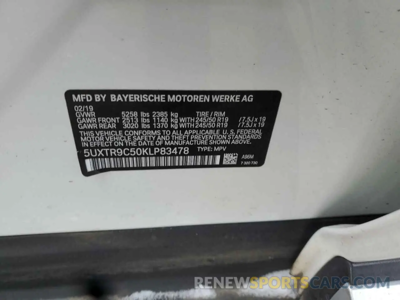 12 Photograph of a damaged car 5UXTR9C50KLP83478 BMW X3 2019