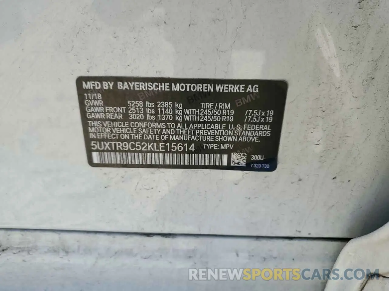 14 Photograph of a damaged car 5UXTR9C52KLE15614 BMW X3 2019