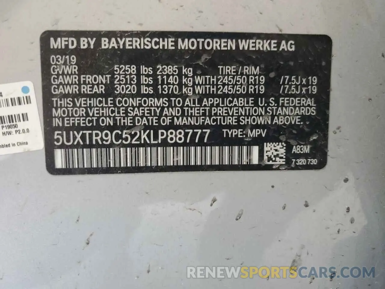 14 Photograph of a damaged car 5UXTR9C52KLP88777 BMW X3 2019