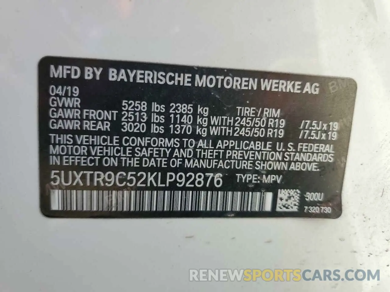 14 Photograph of a damaged car 5UXTR9C52KLP92876 BMW X3 2019