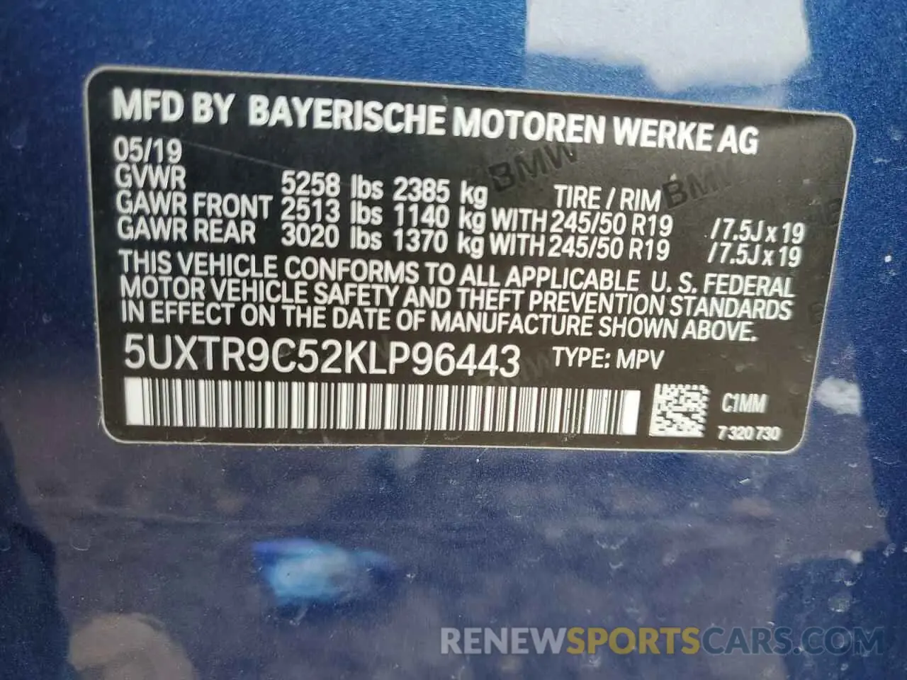 14 Photograph of a damaged car 5UXTR9C52KLP96443 BMW X3 2019