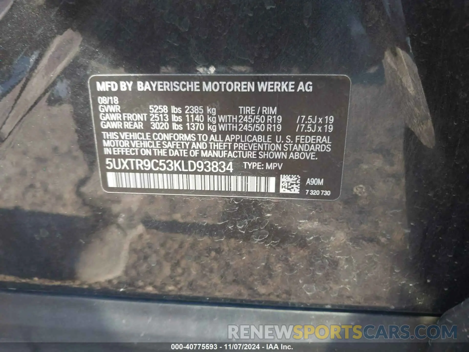 9 Photograph of a damaged car 5UXTR9C53KLD93834 BMW X3 2019