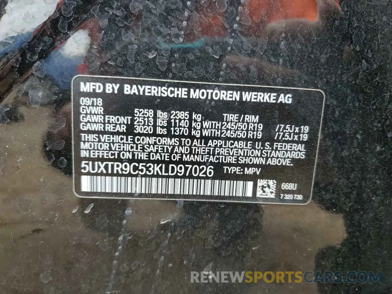 13 Photograph of a damaged car 5UXTR9C53KLD97026 BMW X3 2019