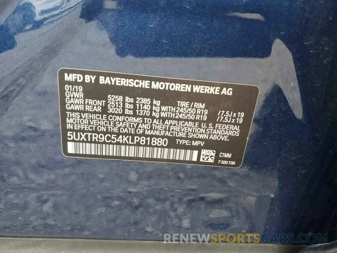 13 Photograph of a damaged car 5UXTR9C54KLP81880 BMW X3 2019