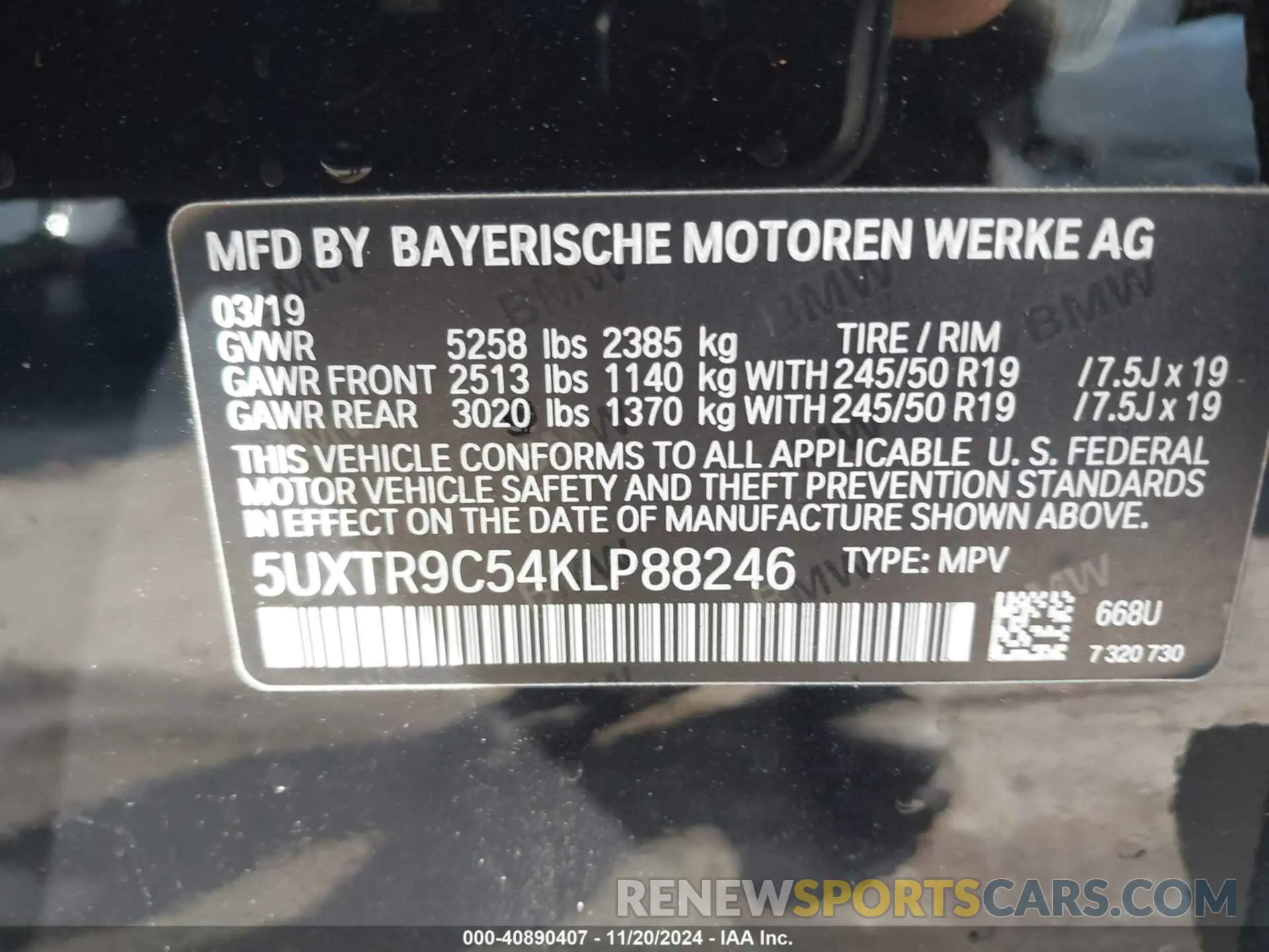 9 Photograph of a damaged car 5UXTR9C54KLP88246 BMW X3 2019