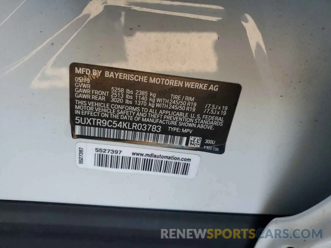 12 Photograph of a damaged car 5UXTR9C54KLR03783 BMW X3 2019